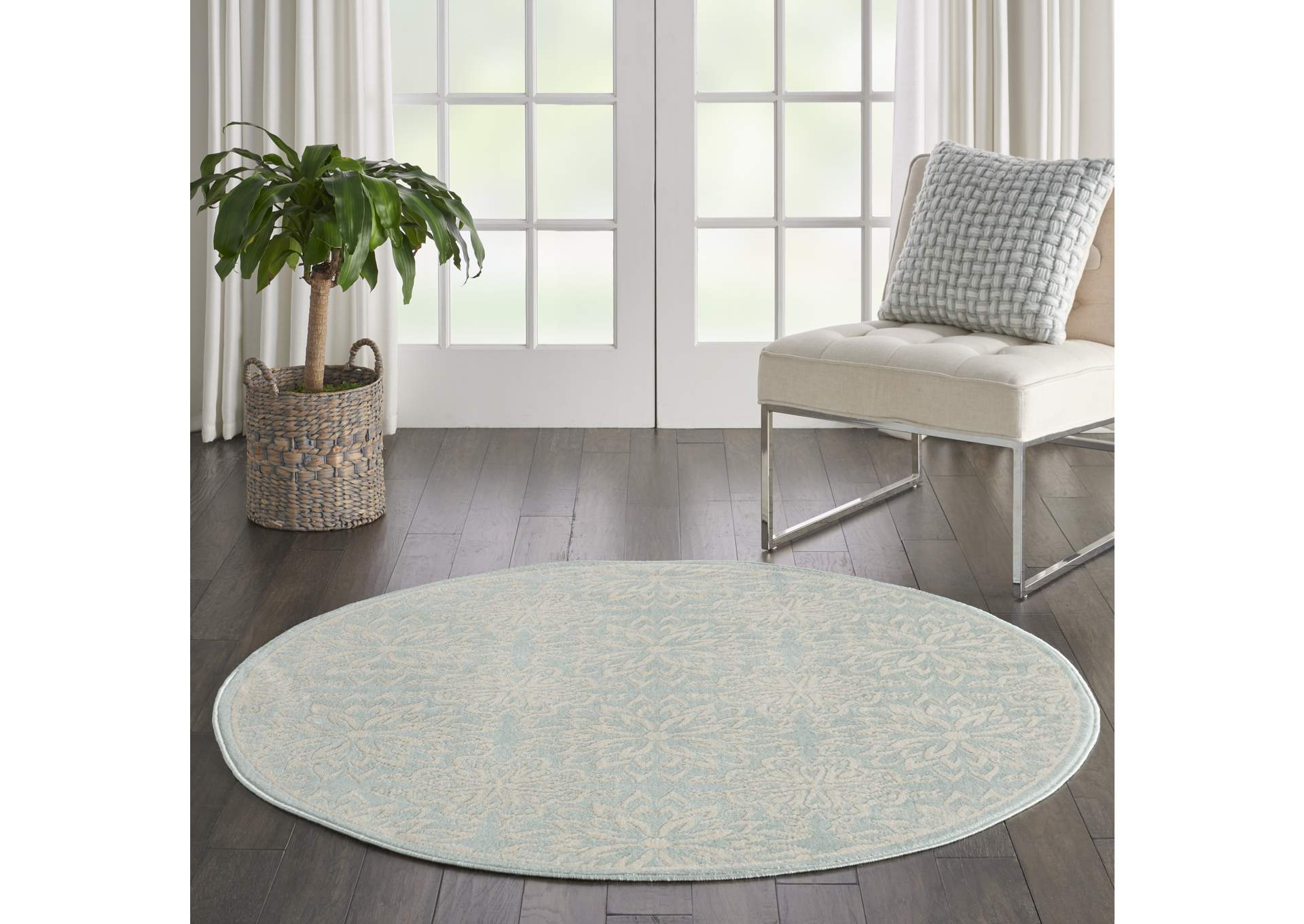 Nourison Jubilant JUB06 Aqua 5' Round Beach Area Rug,Nourison
