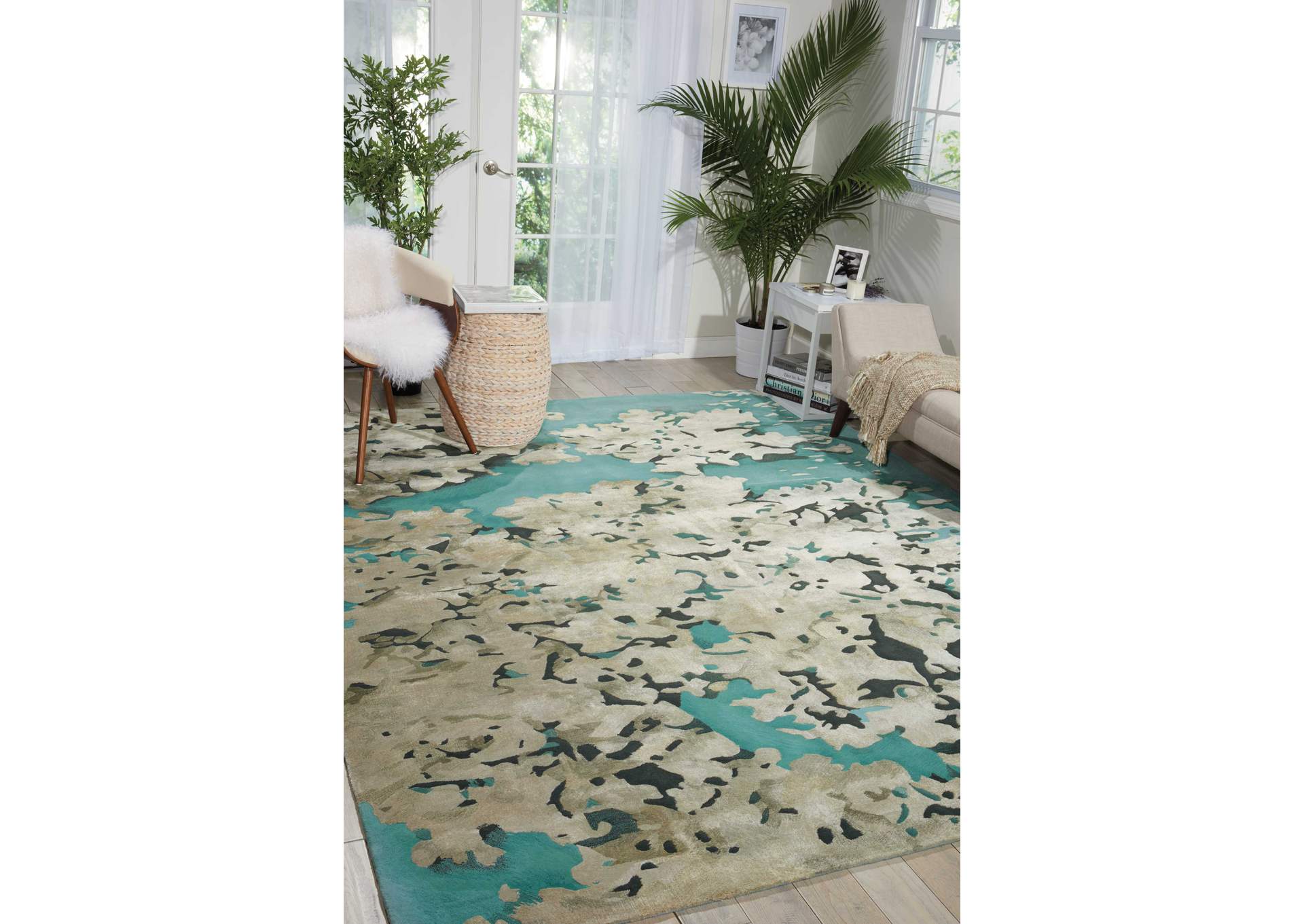 Nourison Prismatic PRS06 Aqua Blue and Beige 8'x10' Large Rug,Nourison