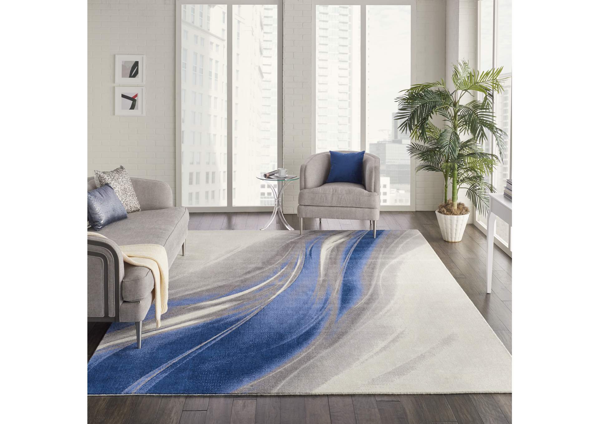 Nourison Twilight TWI28 Ivory and Blue 10'x14' Oversized Rug,Nourison