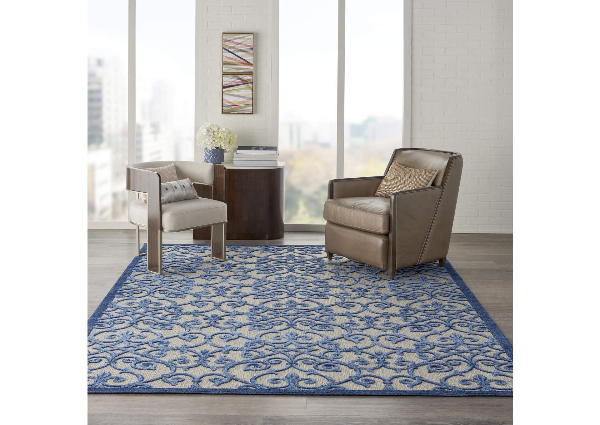 Nourison Aloha 8'x11' Blue Patio Area Rug,Nourison