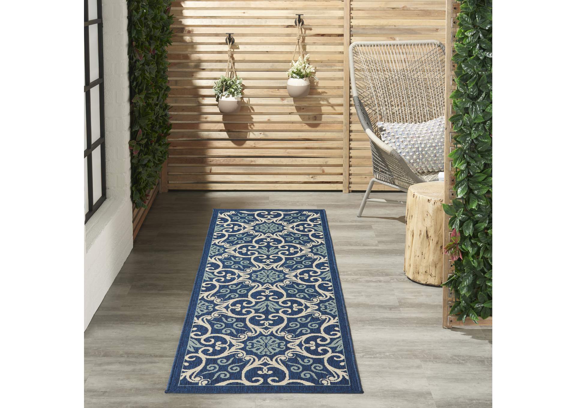 Nourison Caribbean CRB02 Dark Blue 8' Runner Hallway Rug,Nourison