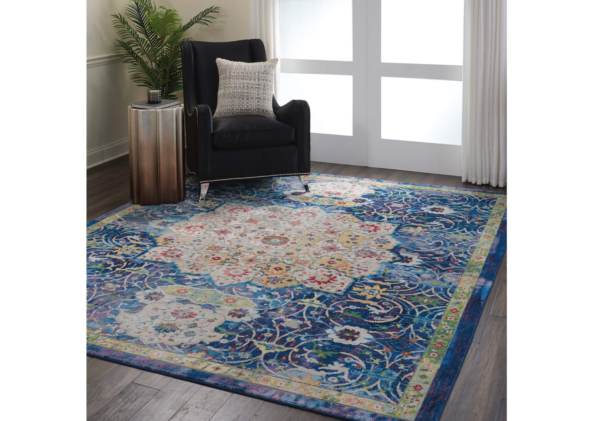 Nourison Ankara Global ANR03 Blue 9'x12' Oversized Low-pile Rug,Nourison