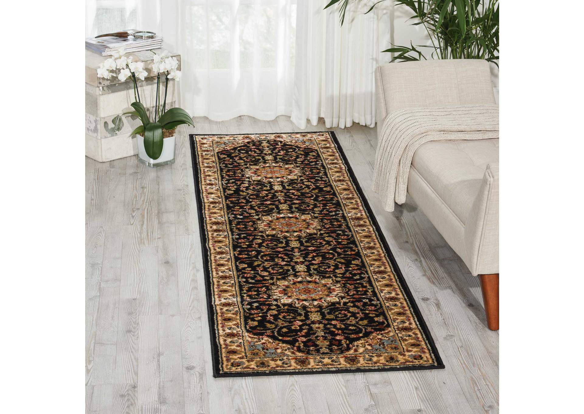 Nourison Delano DEL04 Black 8' Runner Hallway Rug,Nourison