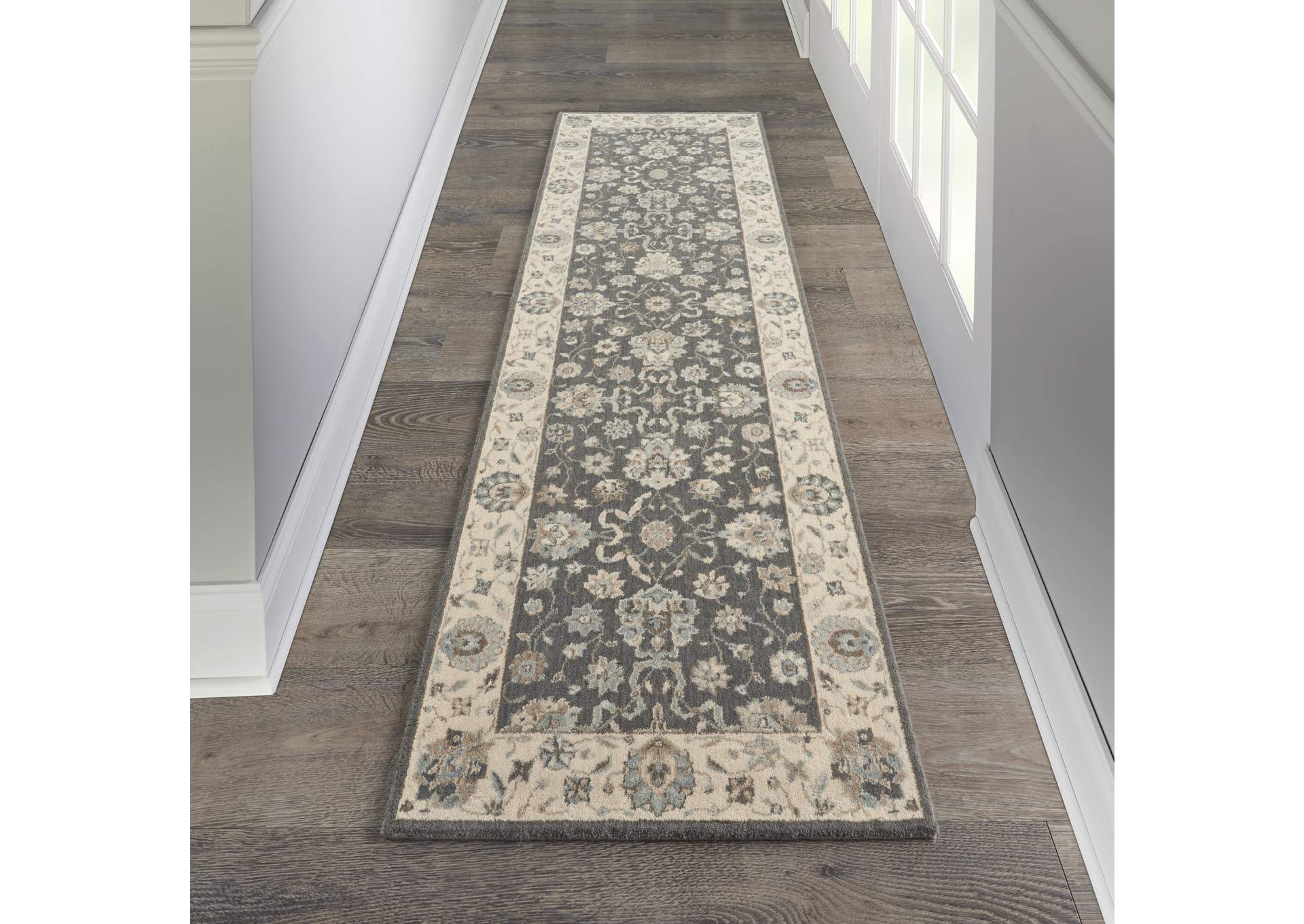 Nourison Living Treasures 8' Runner Grey and Ivory Area Rug,Nourison