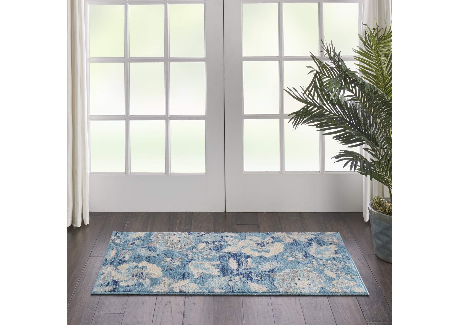 Nourison Tranquil 2'x4' Turquoise Blue and White French Country Small Rug,Nourison