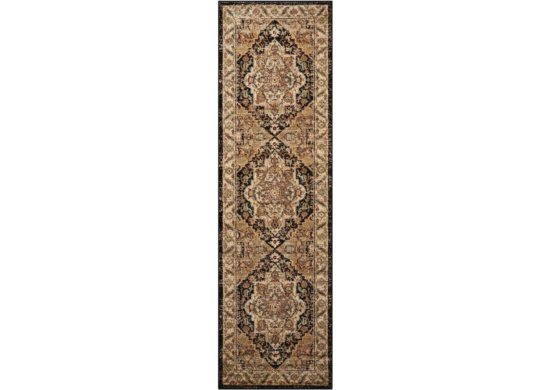 Nourison Delano DEL05 Black 8' Runner Hallway Rug,Nourison
