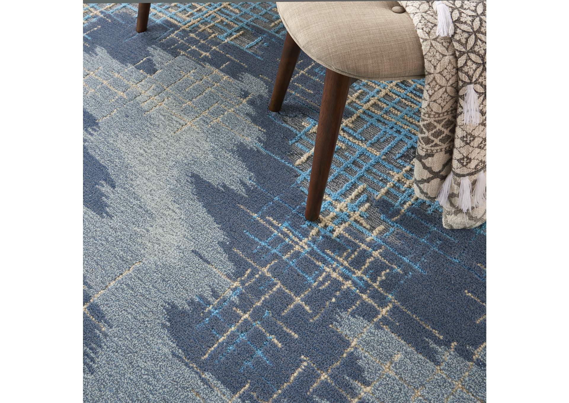 Nourison Symmetry SMM08 Slate Blue and Grey 5'x8' Area Rug,Nourison