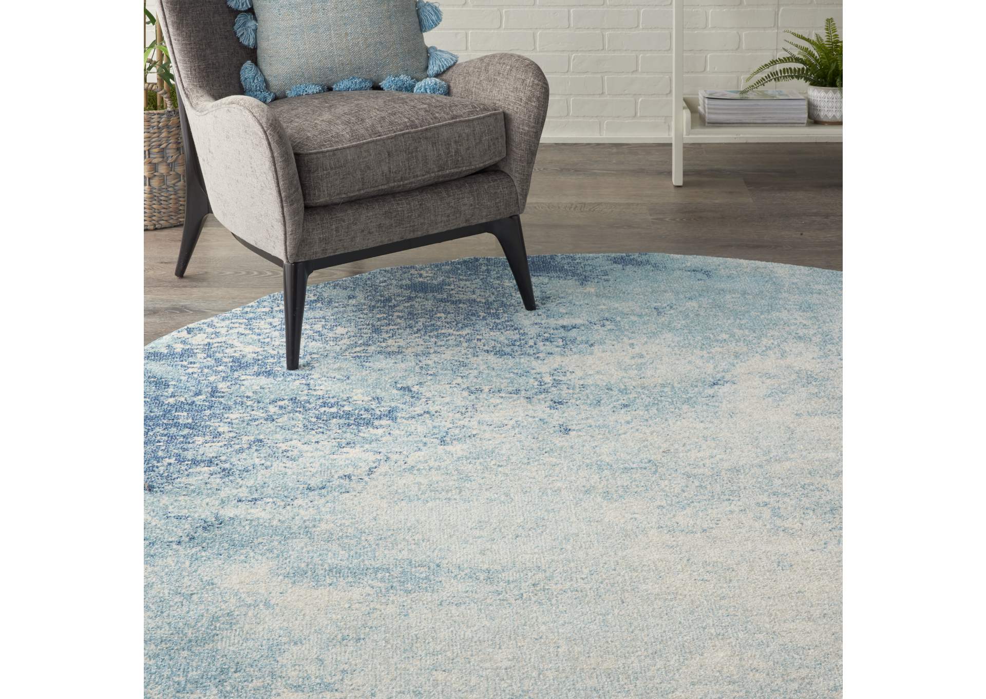 Nourison Passion 8' Round Navy Light Blue Area Rug,Nourison