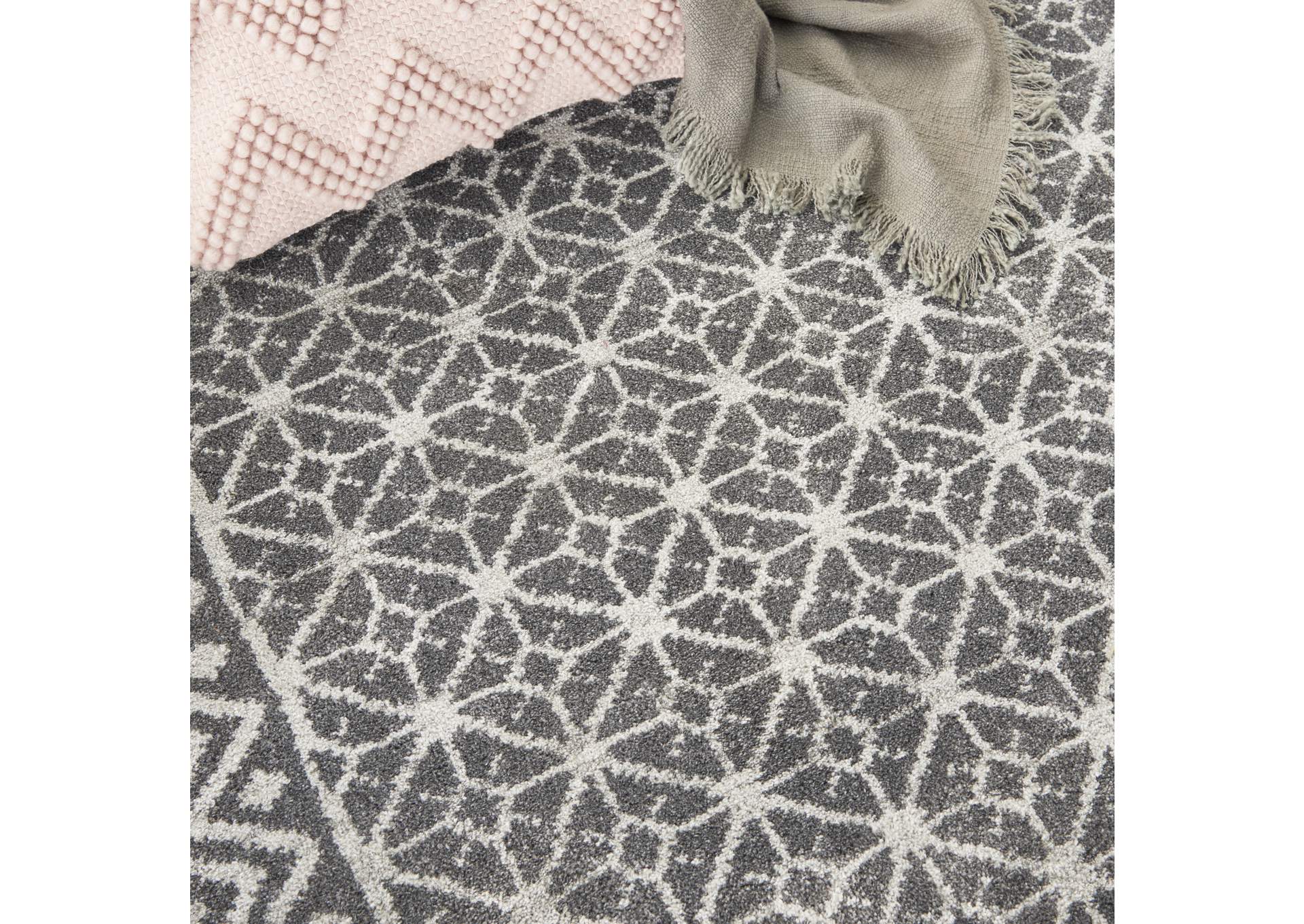 Nourison Palermo 3' x 5' Charcoal Grey and Silver Distressed Bohemian Area Rug,Nourison