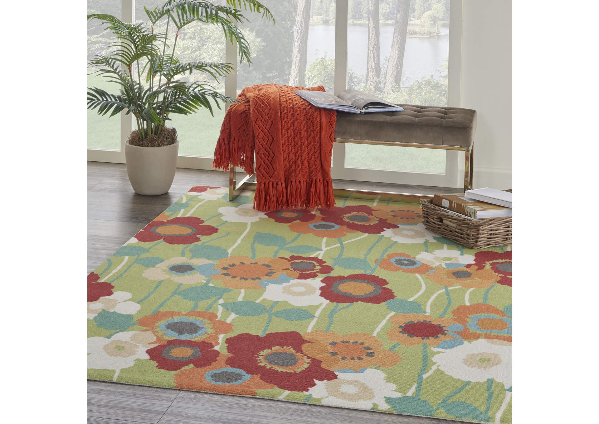 Waverly Sun N Shade SND27 Green 4'x6' Area Rug,Nourison