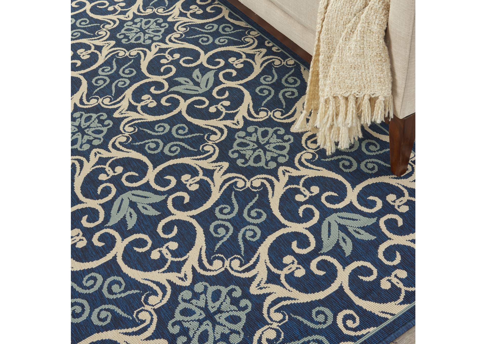 Nourison Caribbean CRB02 Navy Blue and White 5'x8' Area Rug,Nourison