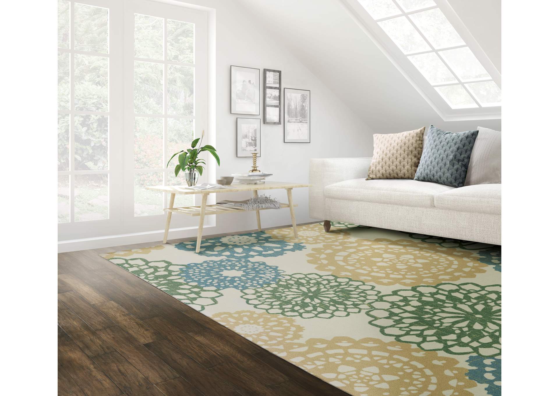 Waverly Sun N Shade SND72 Blue and Green 5'x8' Ornate Medallion Area Rug,Nourison