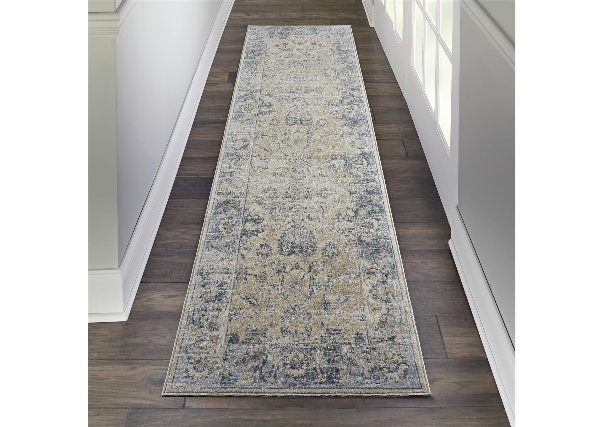 Malta by kathy ireland Home MAI13 Blue/Ivory 8' Runner Area Rug,Nourison