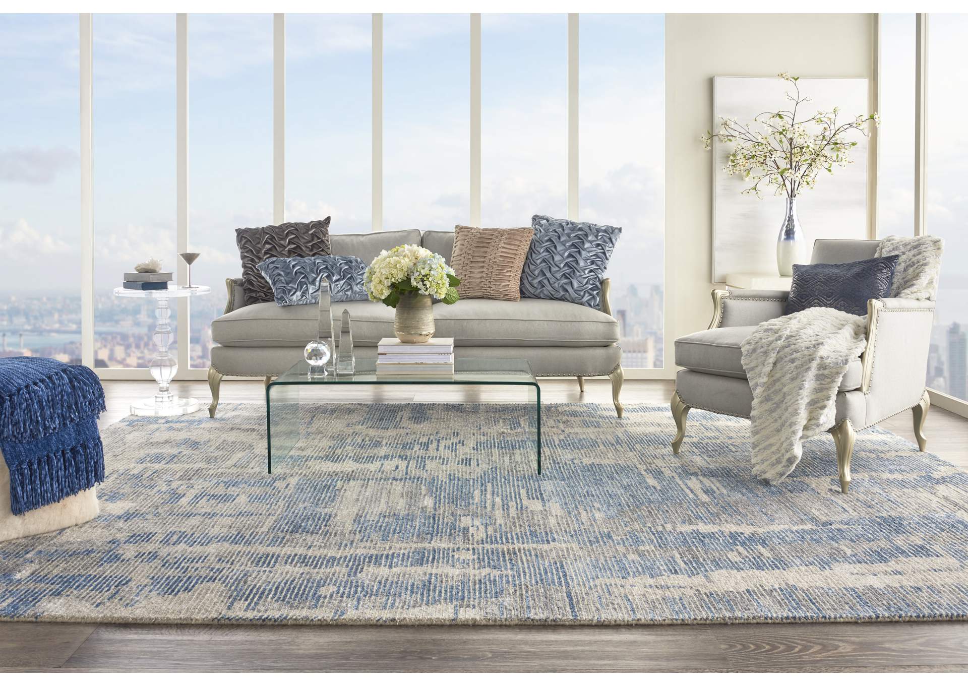 Nourison Ellora ELL01 Blue and Grey 9'x12' Oversized Handmade Rug,Nourison