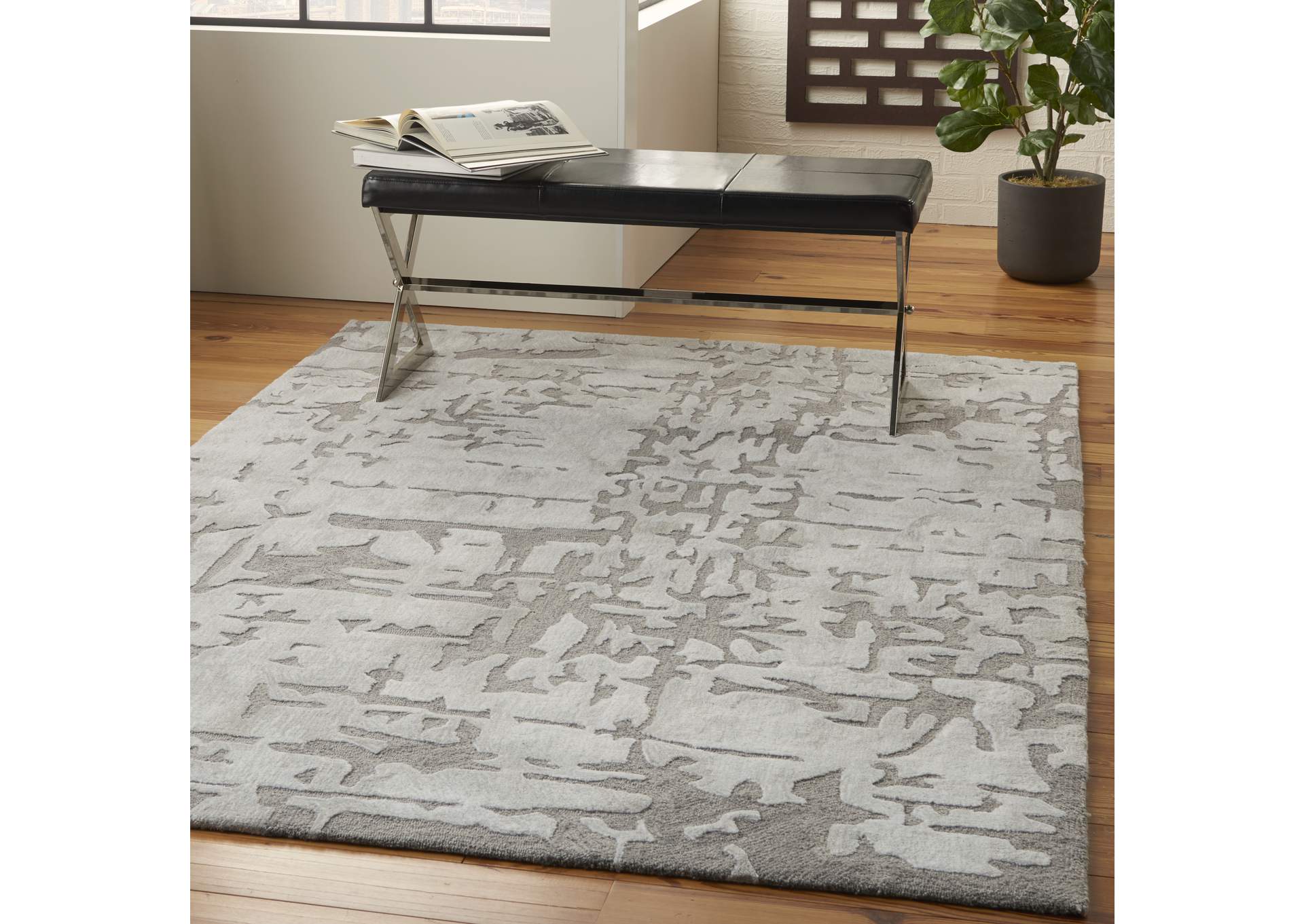 Nourison Symmetry SMM03 Silver 5'x8' Area Rug,Nourison