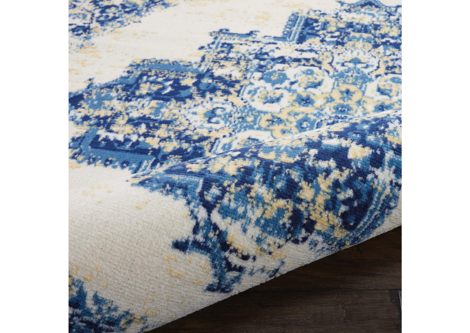 Nourison Grafix GRF14 White and Blue 5' Round Area Rug,Nourison