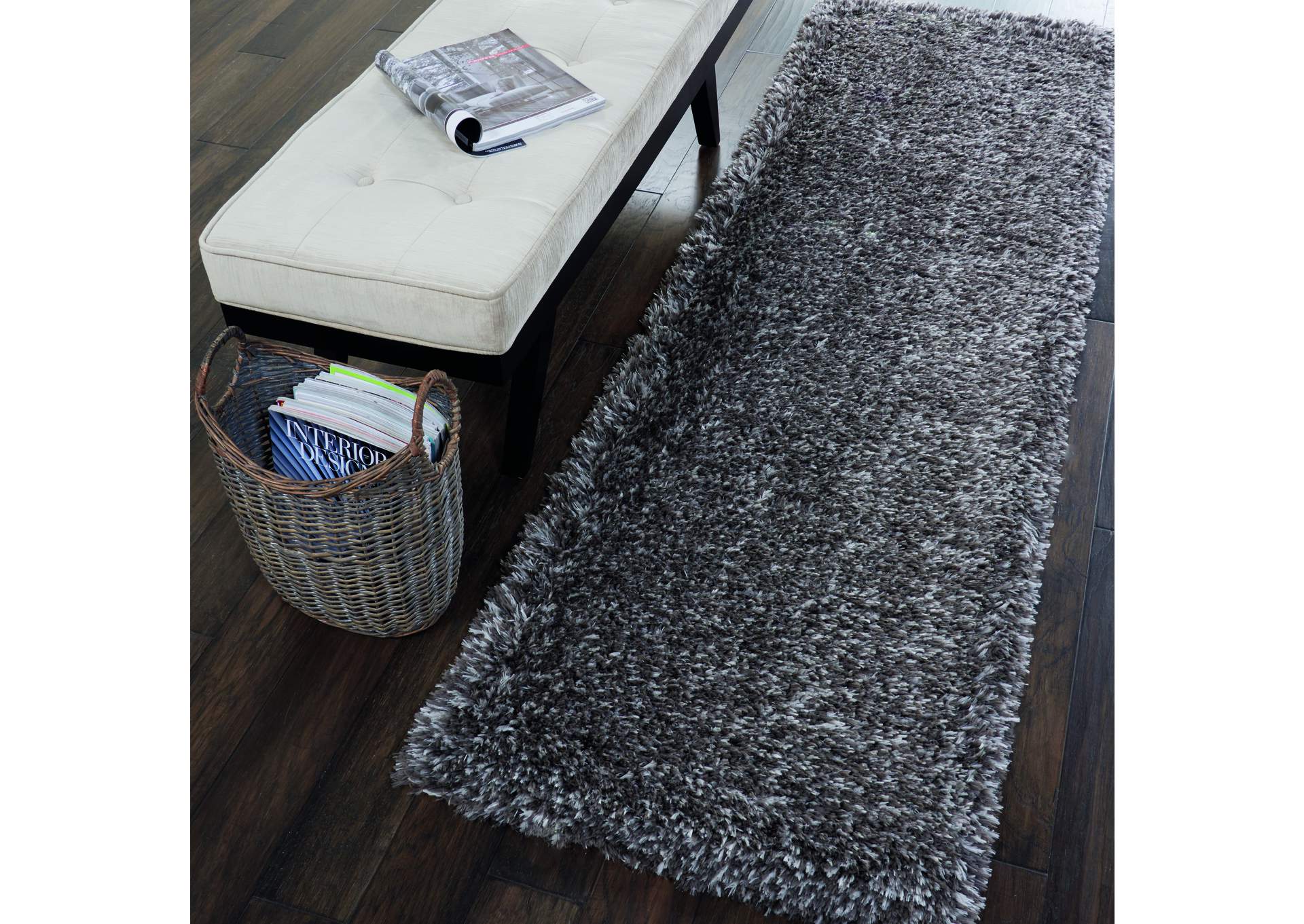 Nourison Luxe Shag LXS01 Charcoal Grey 8' Runner Hallway Rug,Nourison