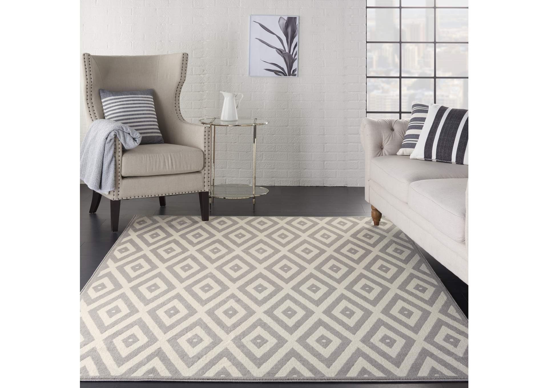 Nourison Grafix GRF18 Grey and White 5'x7' Area Rug,Nourison