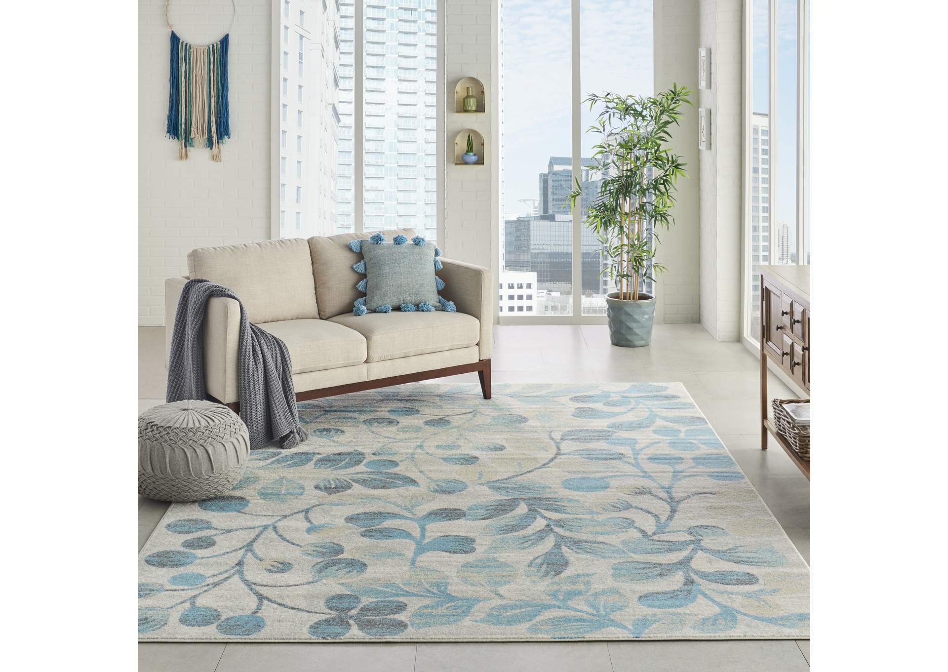 Nourison Tranquil TRA03 Turquoise and Beige 8'x10' Large Rug,Nourison