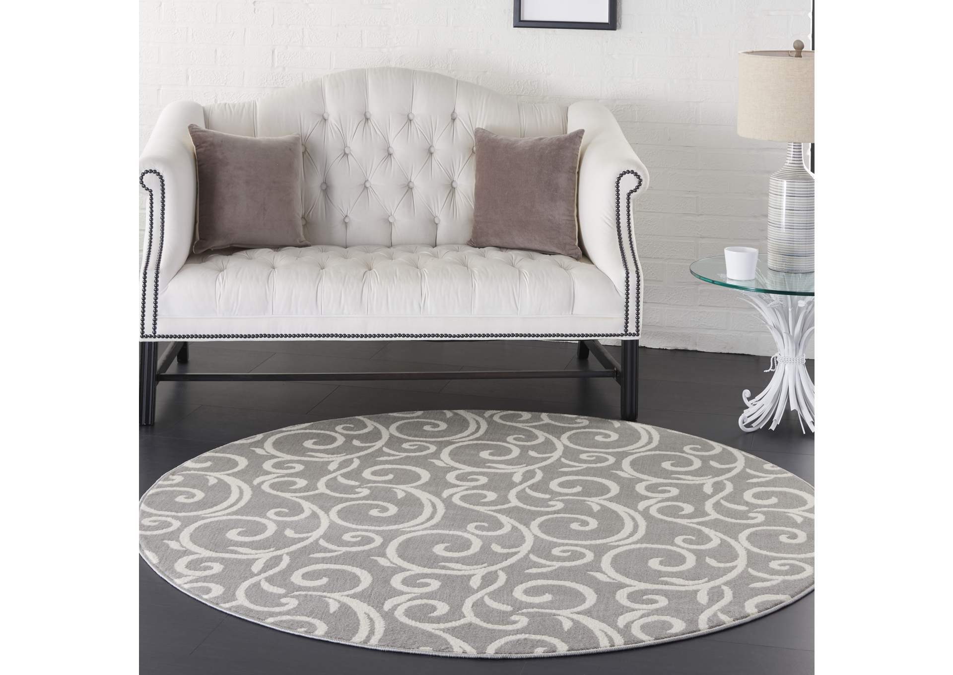 Nourison Grafix GRF19 Grey 5' Round Area Rug,Nourison