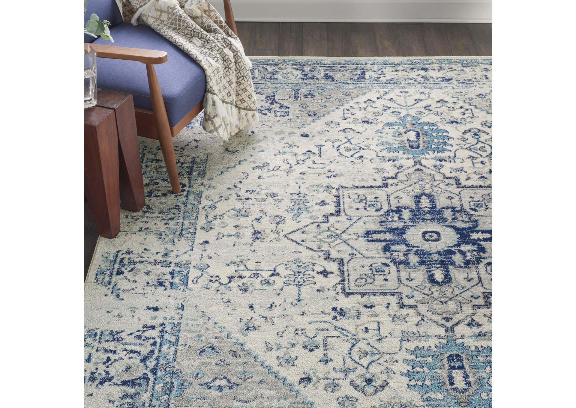 Nourison Tranquil TRA06 Navy Blue and White 9'x12' Oversized Rug,Nourison