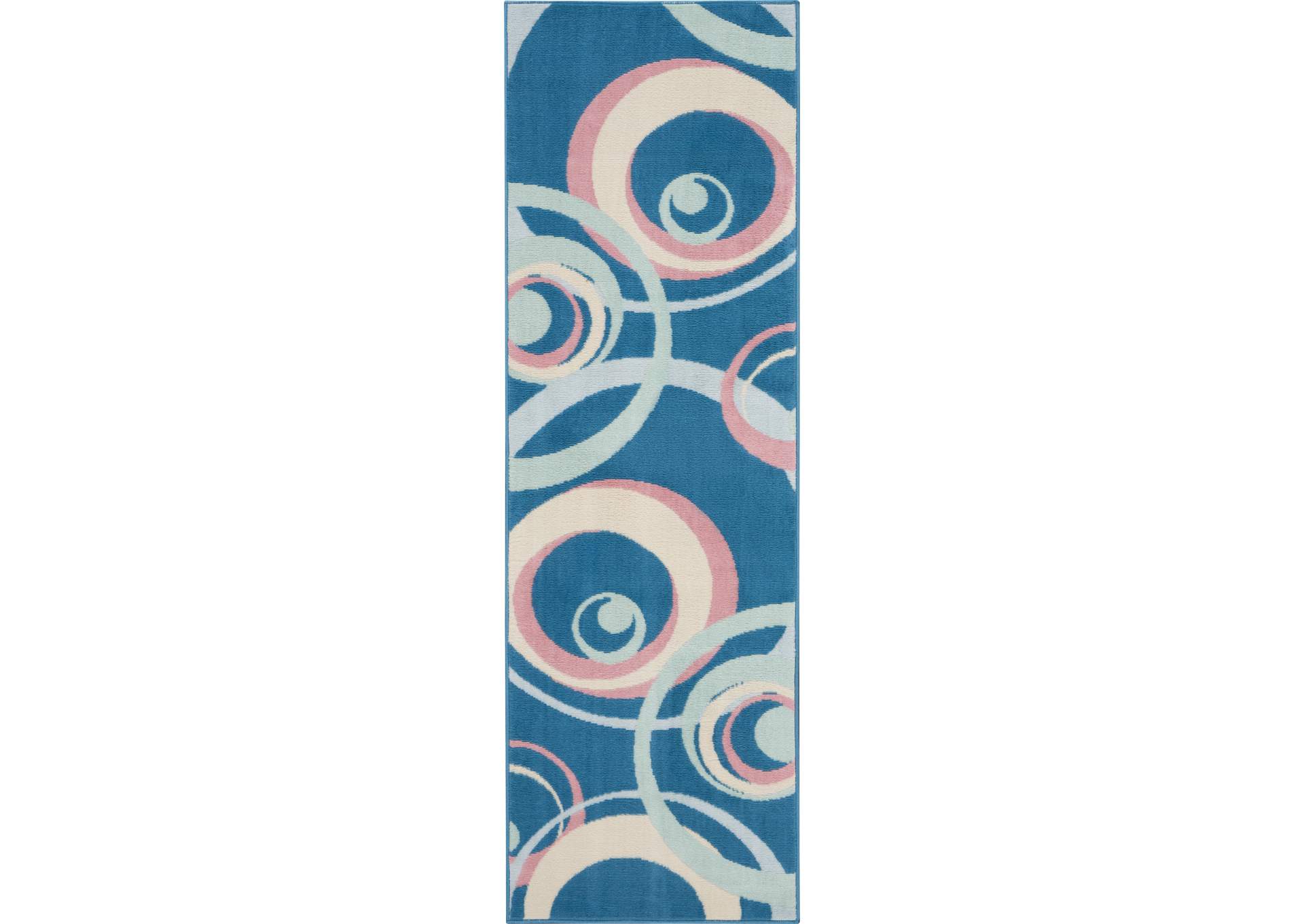 Nourison Grafix GRF21 Blue and Pink 8' Runner Hallway Rug,Nourison