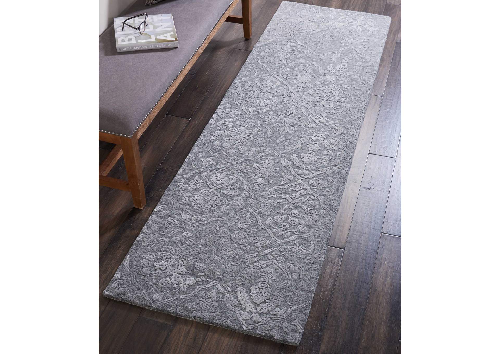 Nourison Opaline OPA14 Grey 8' Runner Hallway Rug,Nourison
