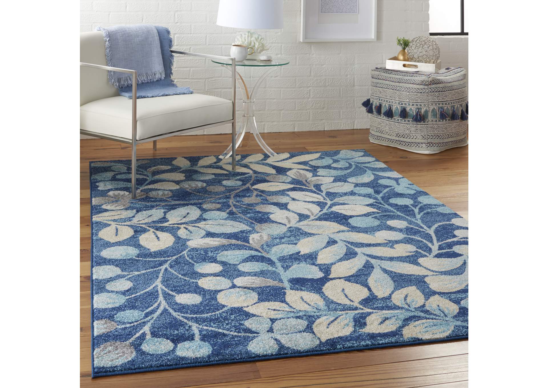 Nourison Tranquil TRA03 Navy Blue 4'x6' Botanical Area Rug,Nourison