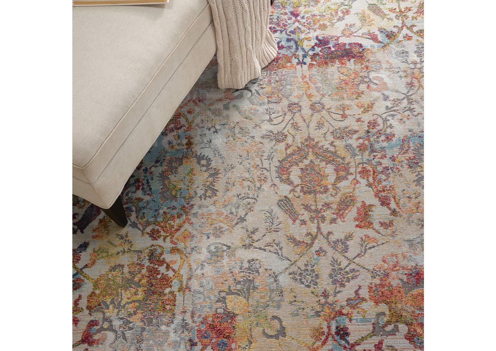 Nourison Ankara Global ANR06 White and Orange 4' Round French Country Area Rug,Nourison