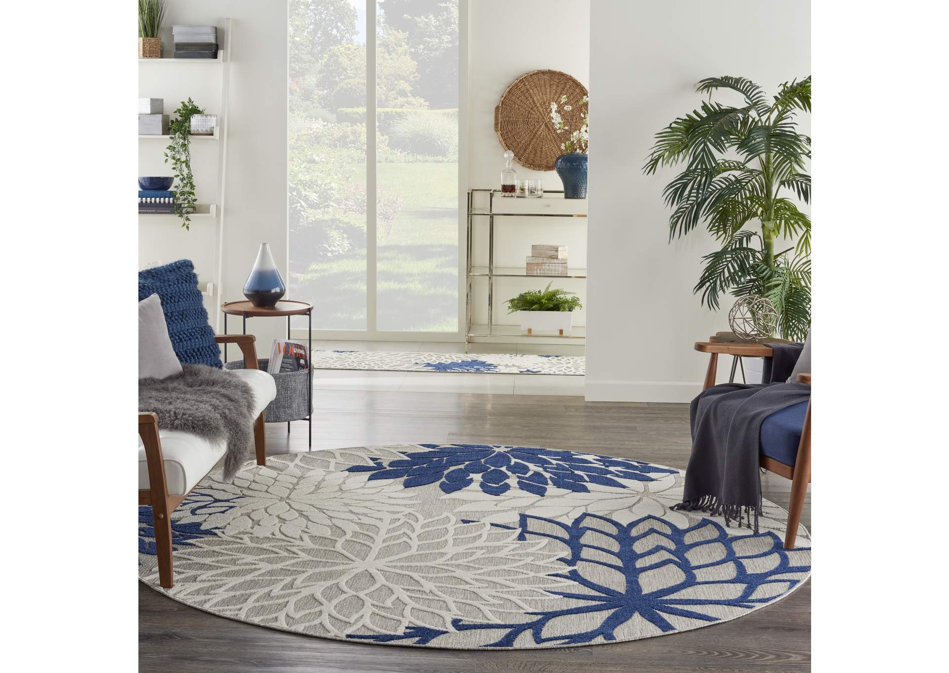 Nourison Aloha 8' Round Ivory Navy Area Rug,Nourison