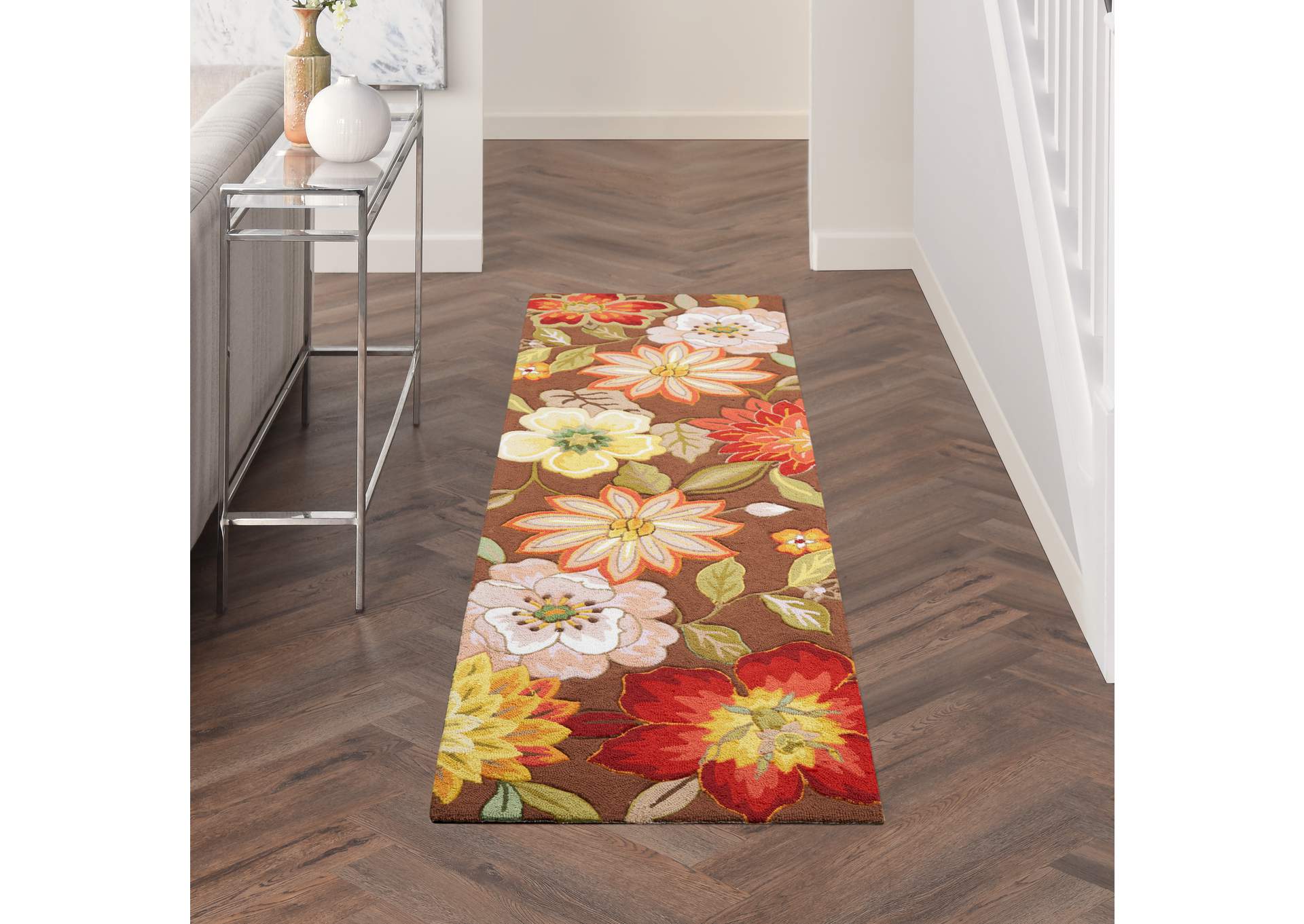 Nourison Fantasy FA18 Brown 8' Runner Hallway Rug,Nourison