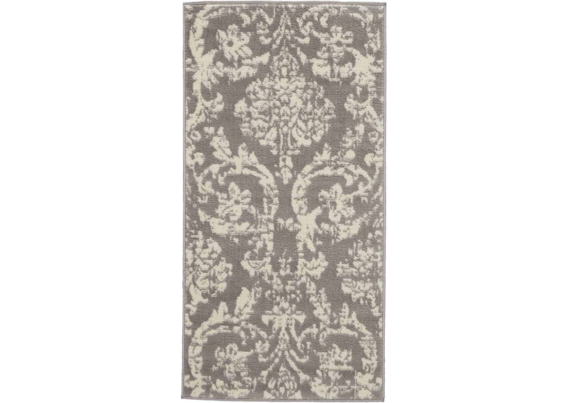 Nourison Jubilant 2' x 4' Small Grey Damask Area Rug,Nourison