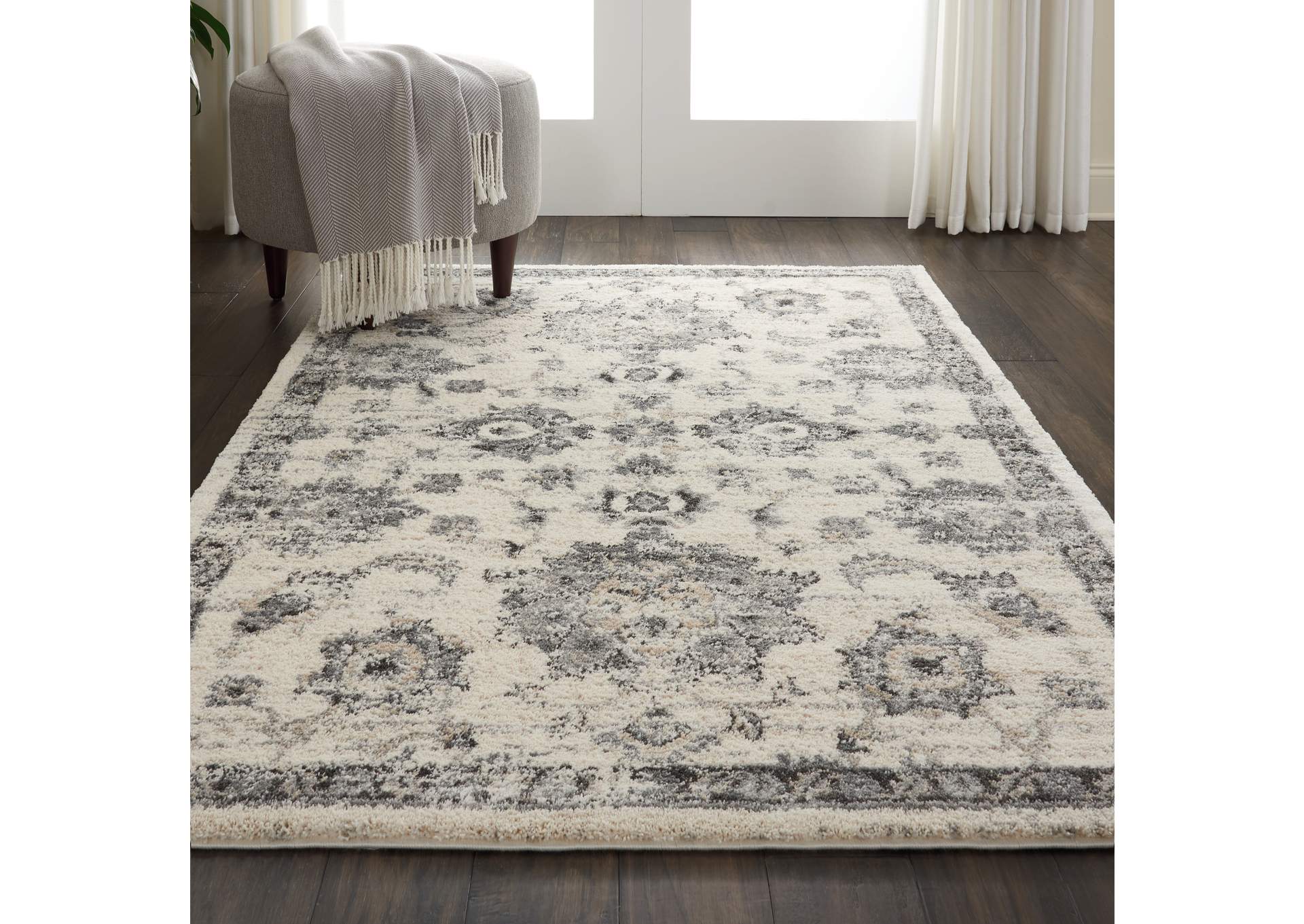 Nourison Fusion FSS15 Cream and Grey 4'x6' Vintage Area Rug,Nourison