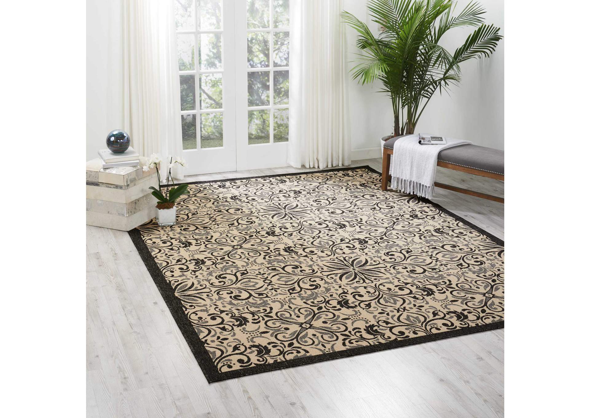 Nourison Caribbean CRB12 White and Black 8'x11' Oversized Rug,Nourison