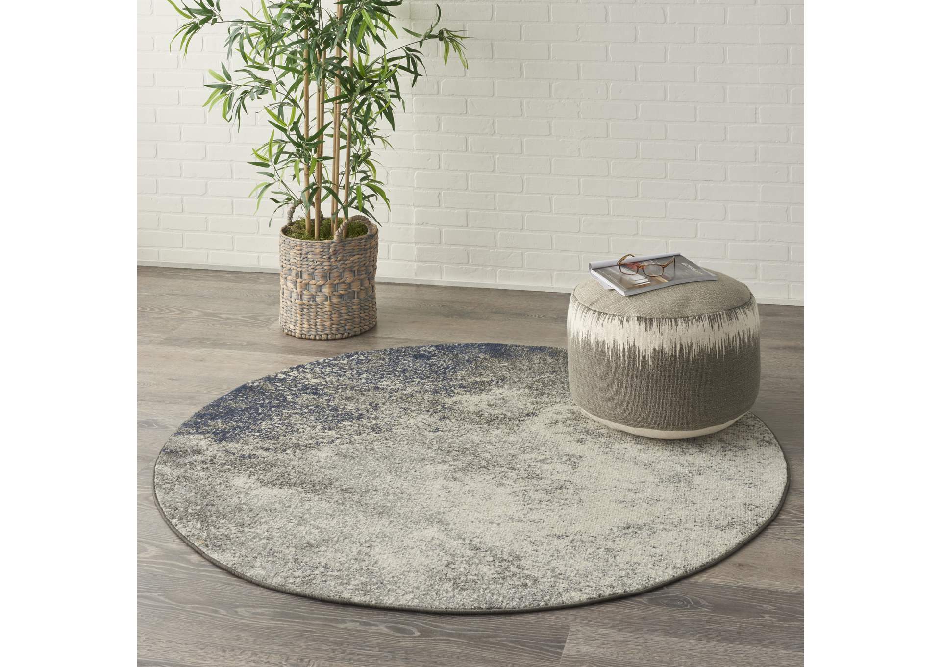 Nourison Passion 4' Round Charcoal and Ivory Area Rug,Nourison