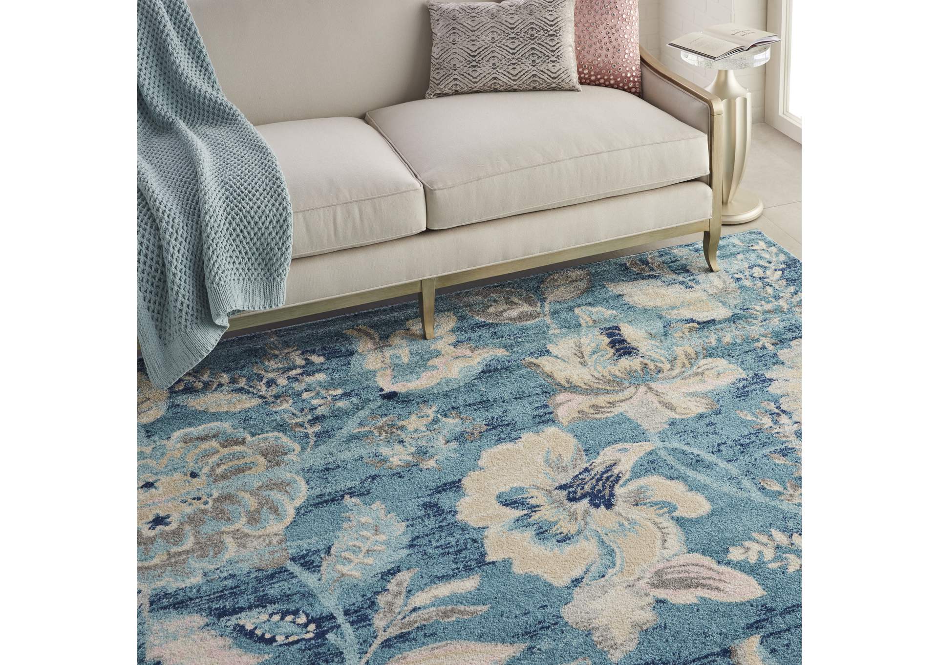 Nourison Tranquil TRA02 Turquoise Blue and White 8'x10' Large Rug,Nourison