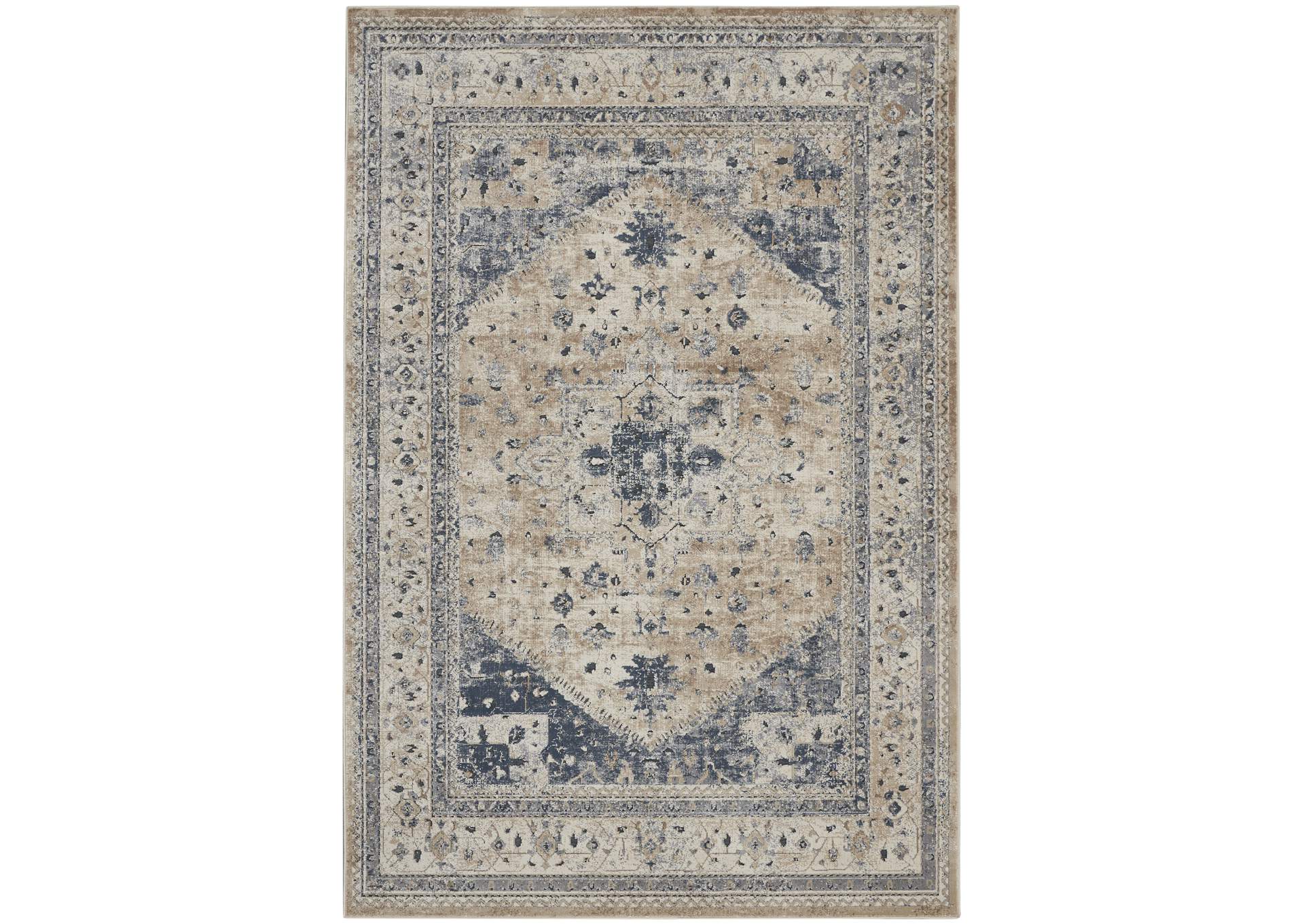 kathy ireland Home Malta MAI02 Beige and Blue 4'x6' Area Rug,Nourison