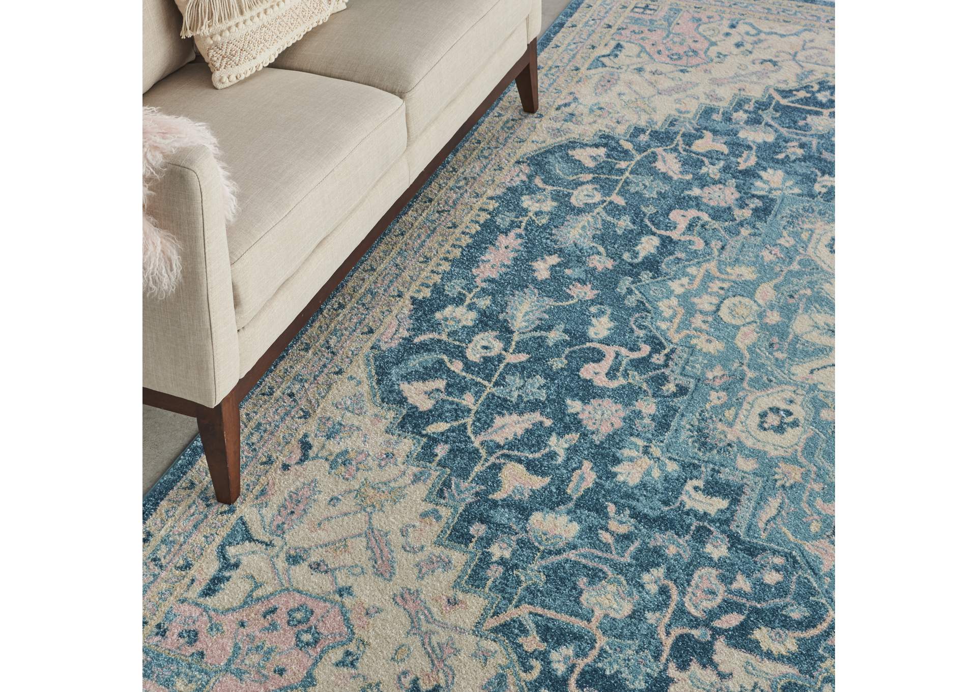 Nourison Tranquil TRA07 Turquoise Blue and White 8'x10' Large Rug,Nourison