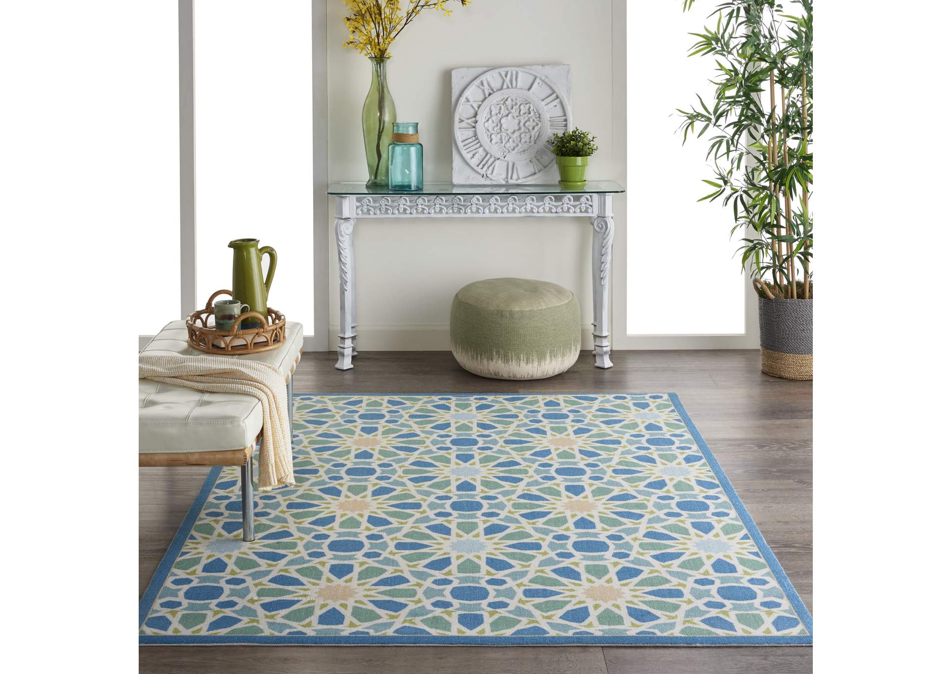 Waverly Sun N Shade SND29 Blue 4'x6' Area Rug,Nourison