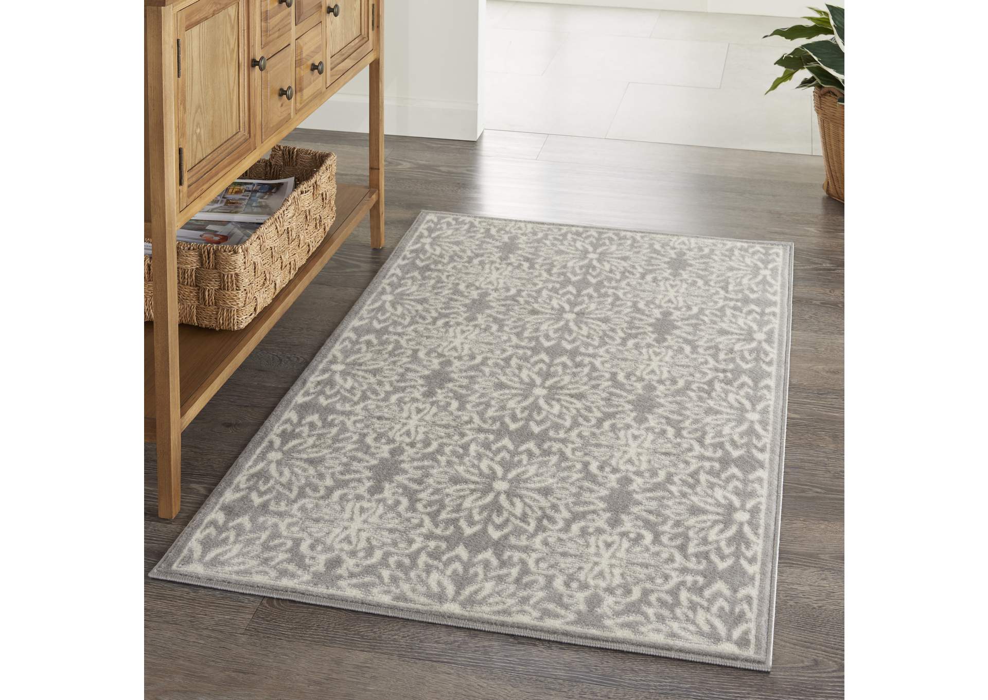 Nourison Jubilant JUB06 Grey 3'x5' Small Floral Area Rug,Nourison