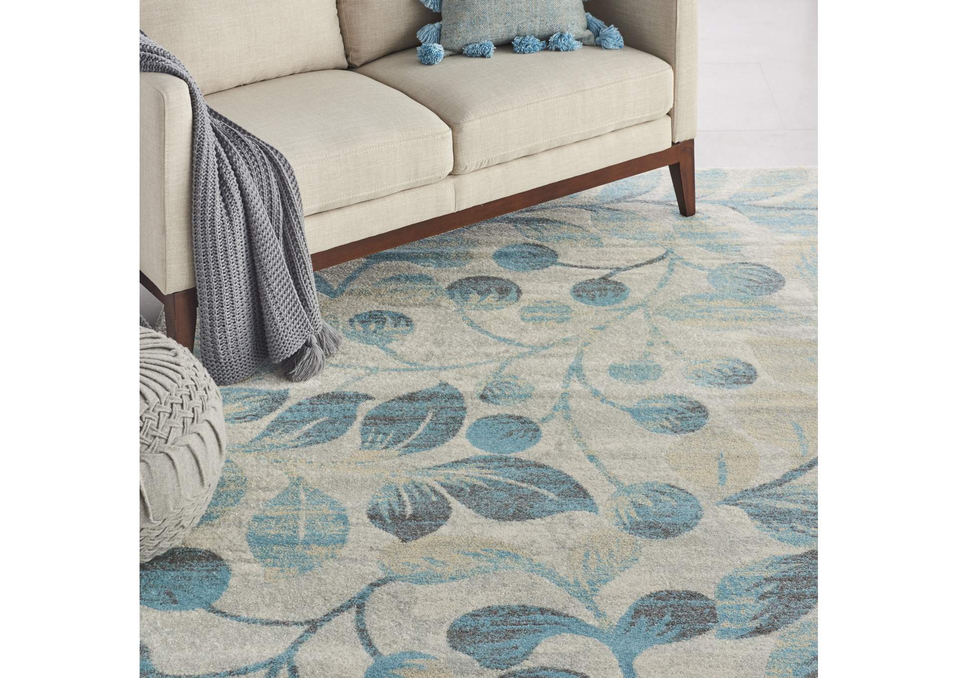 Nourison Tranquil TRA03 Turquoise and Beige 8'x10' Large Rug,Nourison
