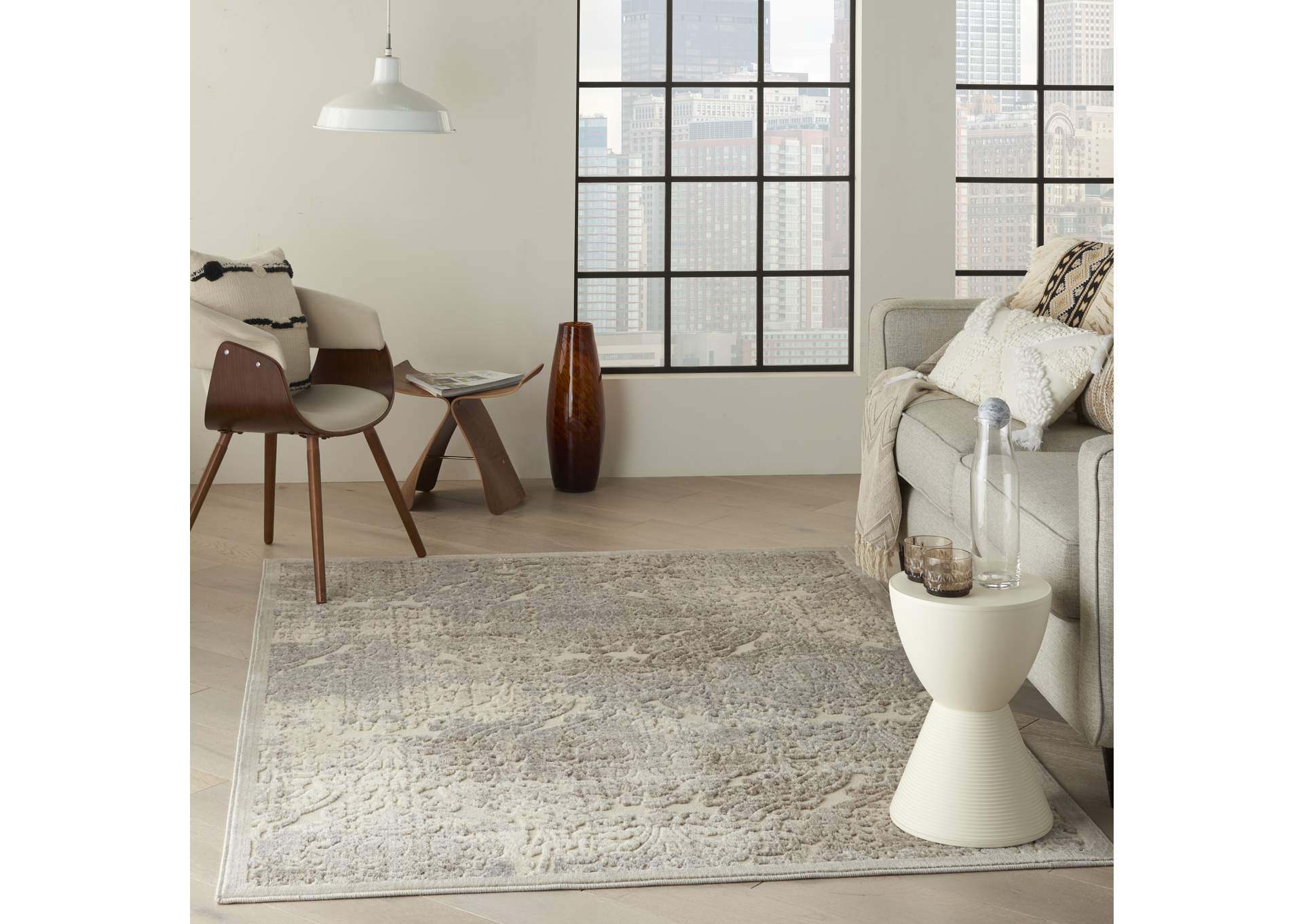 Nourison Graphic Illusions GIL09 White 4'x6' Area Rug,Nourison