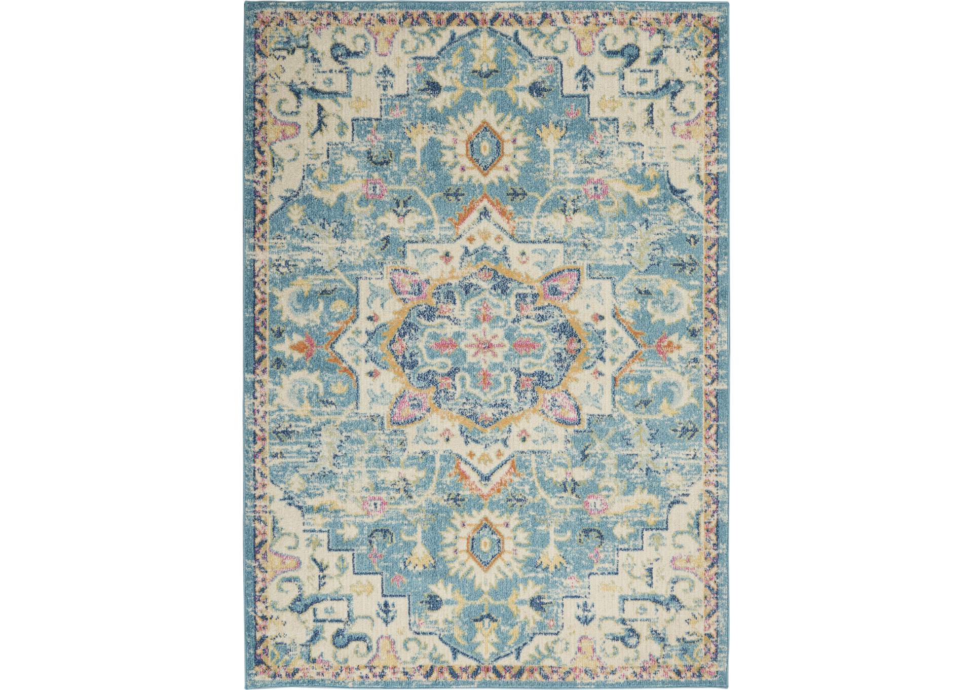 Nourison Passion 5' x 7' Ivory, Light Blue Bohemian Area Rug,Nourison