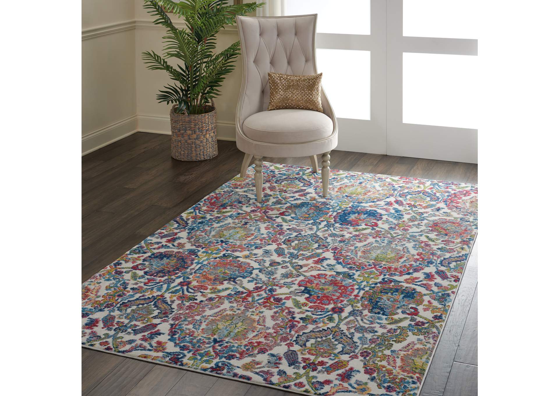 Nourison Ankara Global ANR06 Blue and Ivory 4'x6' French Country Area Rug,Nourison