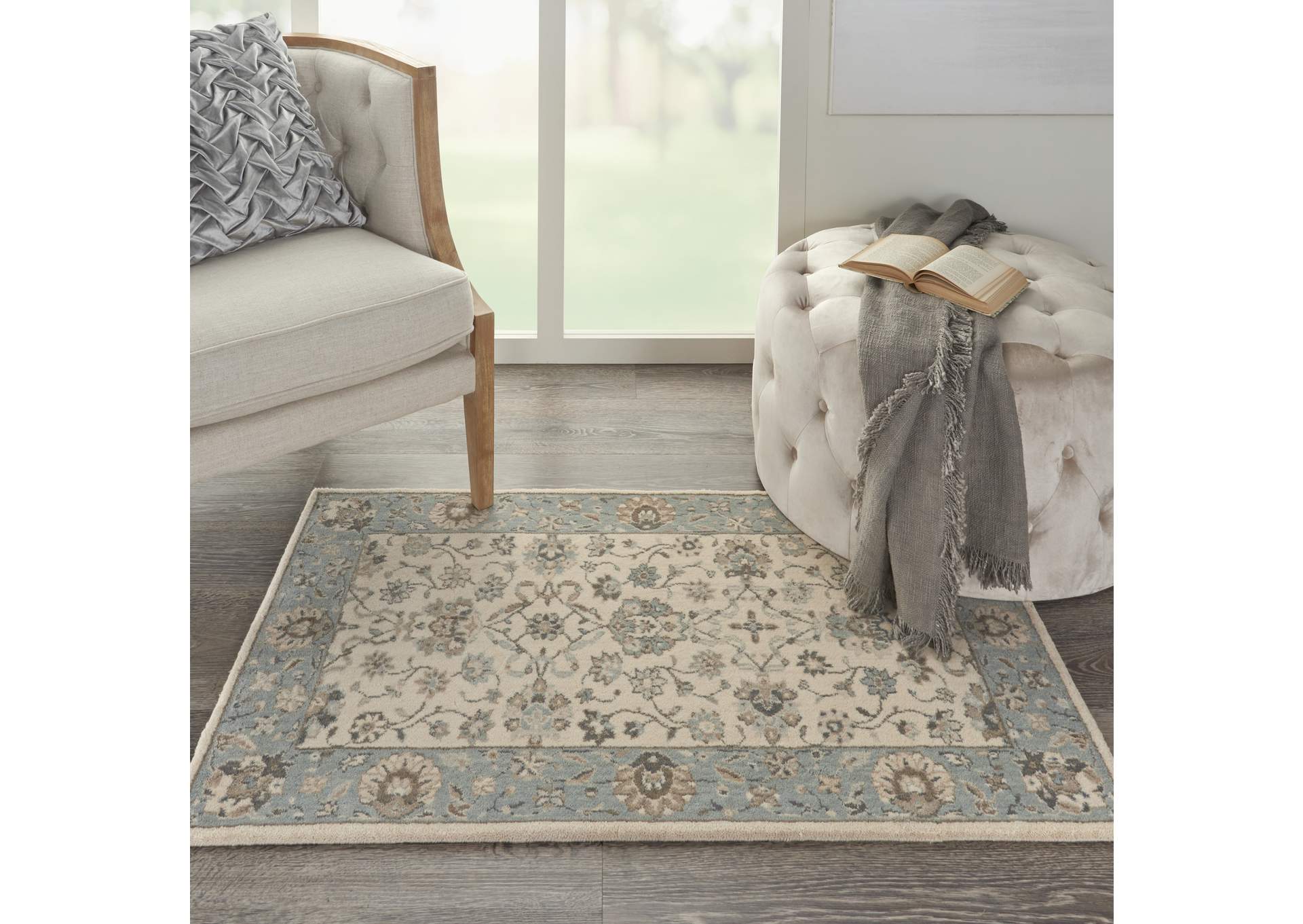 Nourison Living Treasures 3' x 4' Ivory and Aqua Area Rug,Nourison