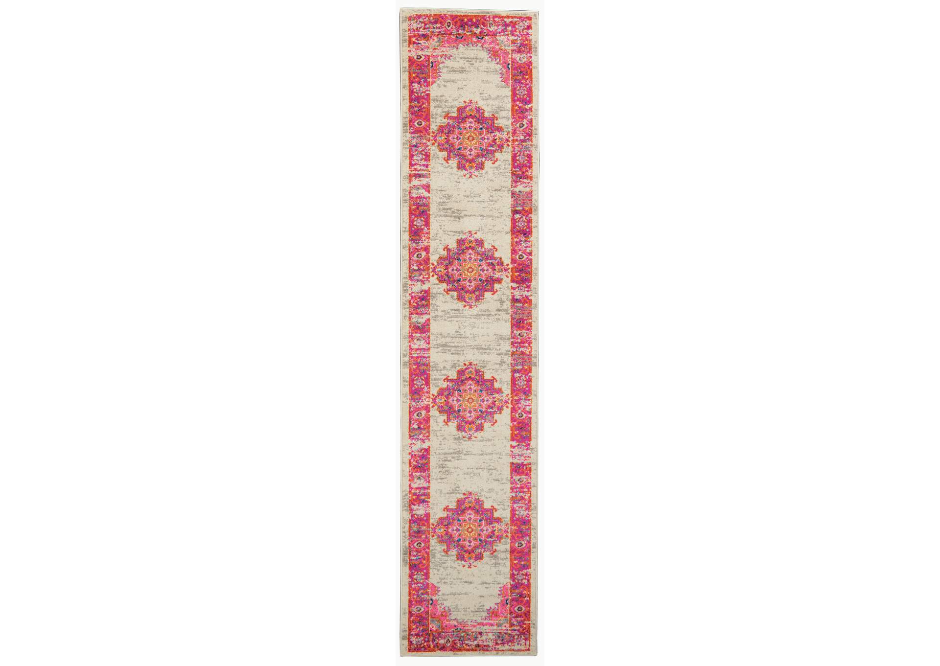 Nourison Passion PSN03 Pink and White 8' Runner Hallway Rug,Nourison
