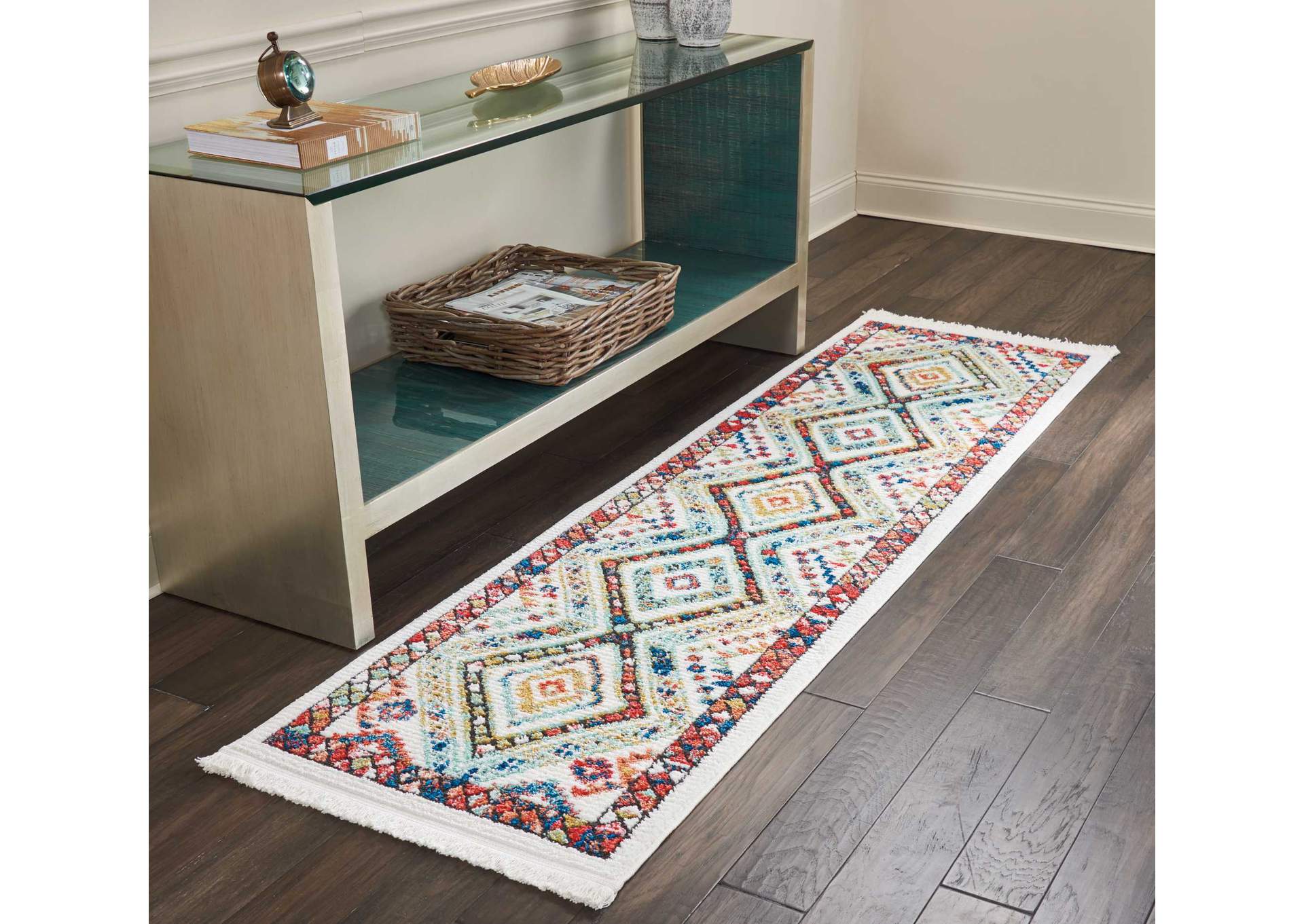 Nourison South Western NAV02 White Multicolor 8' Runner Hallway Rug,Nourison