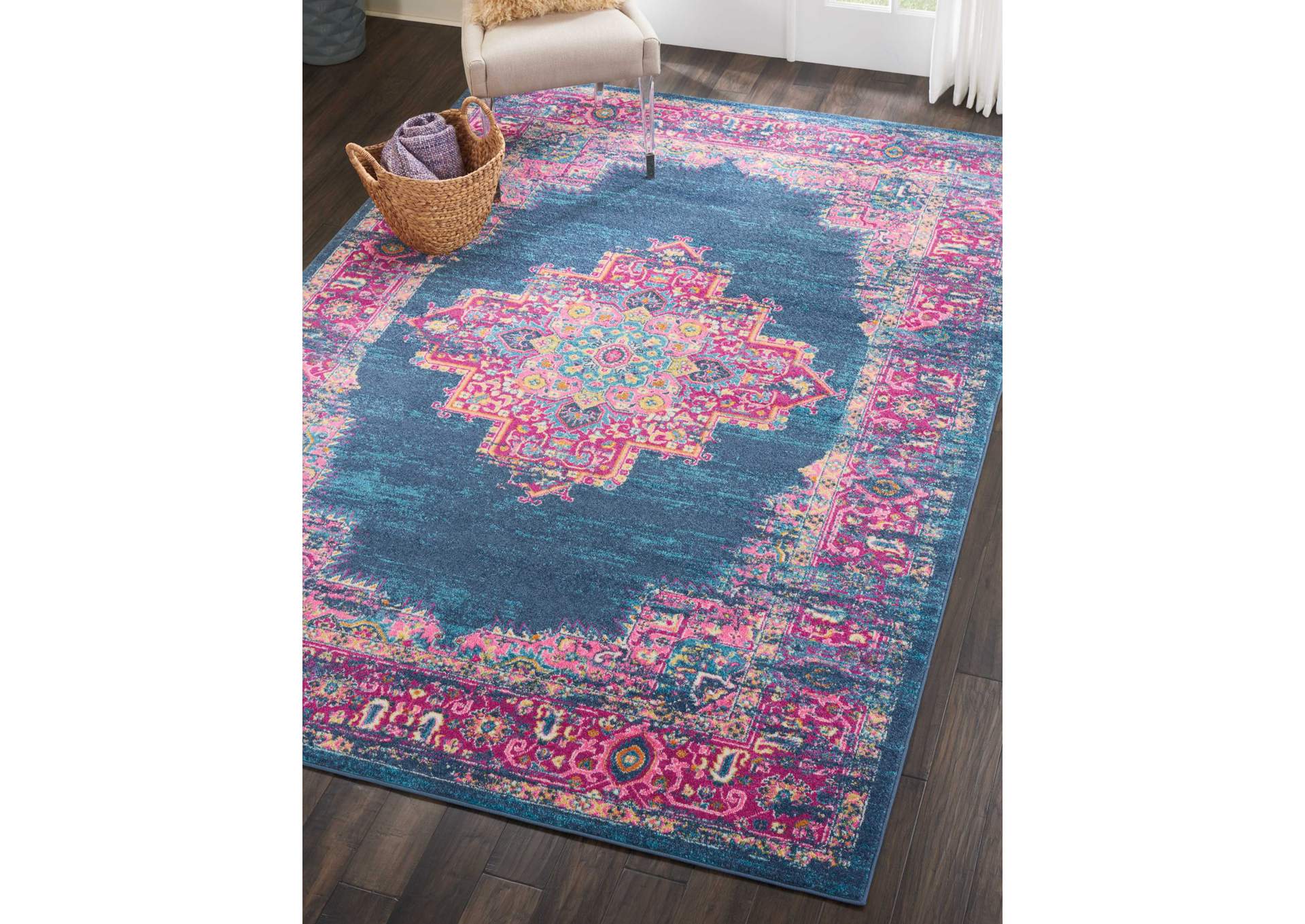 Nourison Passion PSN03 Blue and Pink 7'x10' Large Rug,Nourison