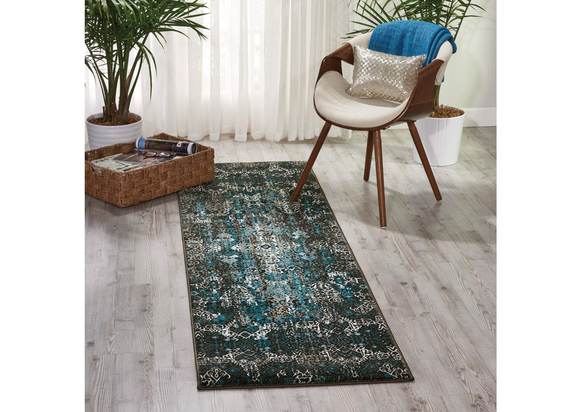 Nourison Karma KRM04 Blue 8' Runner Hallway Rug,Nourison