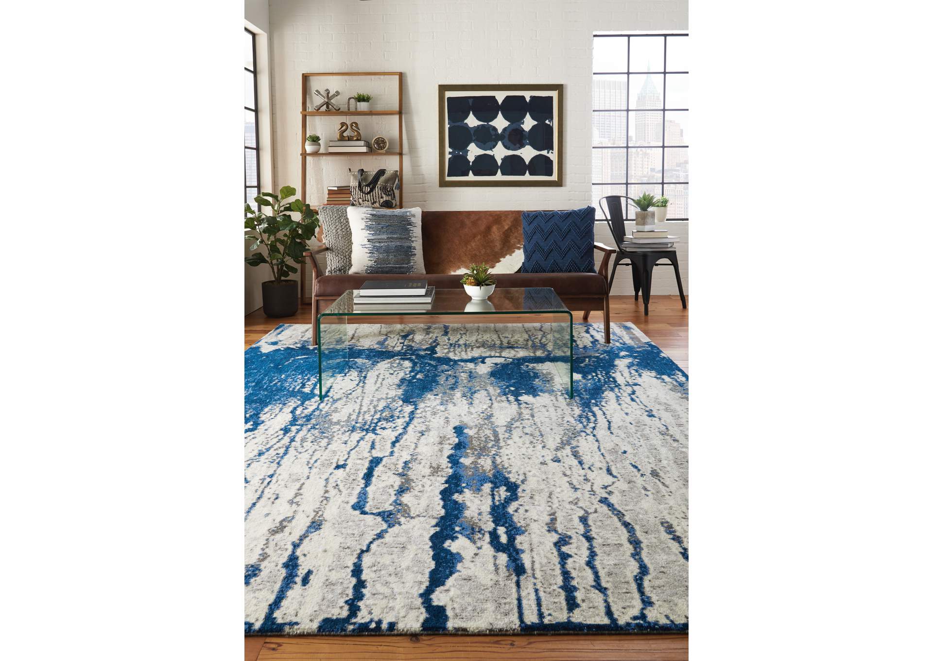 Nourison Twilight TWI29 Navy Blue and White 8'x10' Large Rug,Nourison